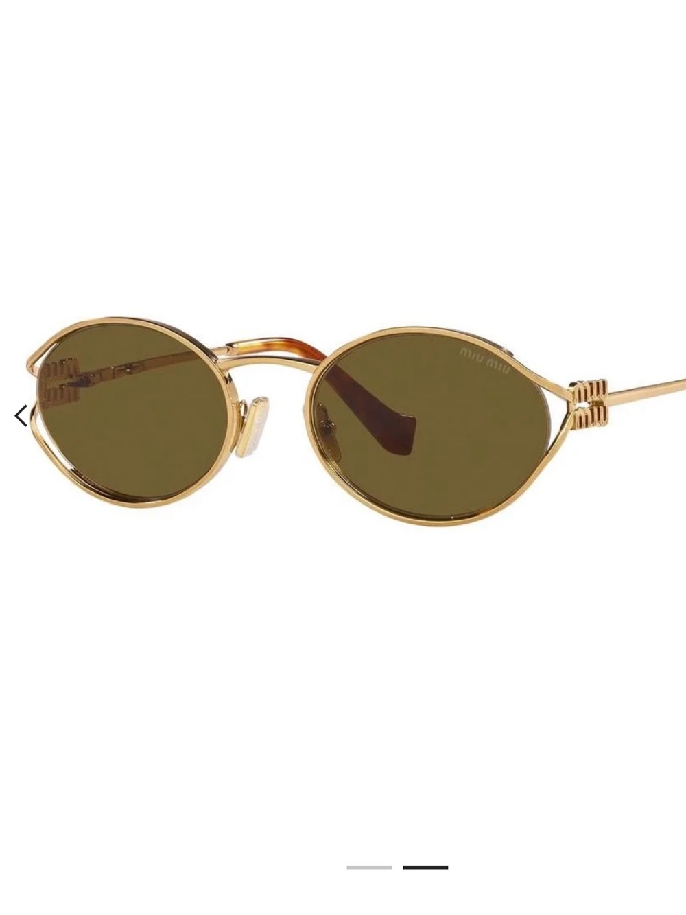 Miu Miu Gold Metal Oval Sunglasses with Olive Lenses